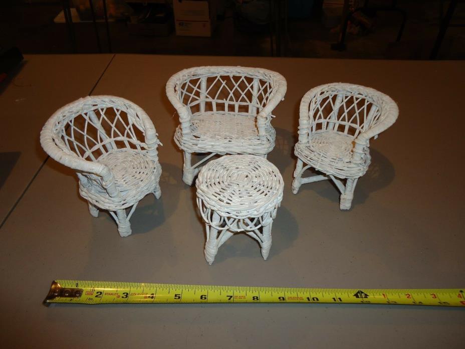RARE Antique Vtg Dollhouse Doll Miniature Wicker Furniture White Paint, 12