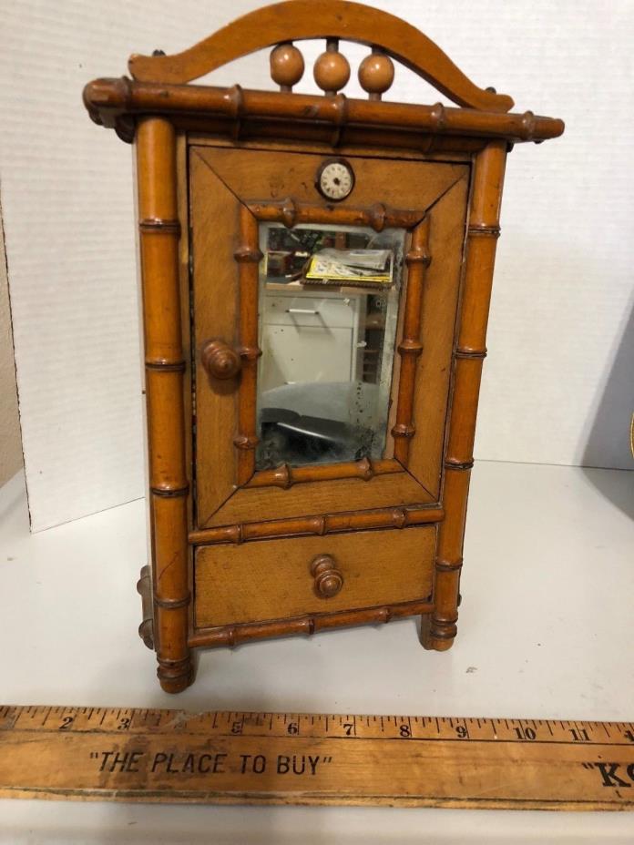 FRENCH or GERMAN  ANTIQUE FASHION DOLL FAUX BAMBOO MINIATURE ARMOIRE
