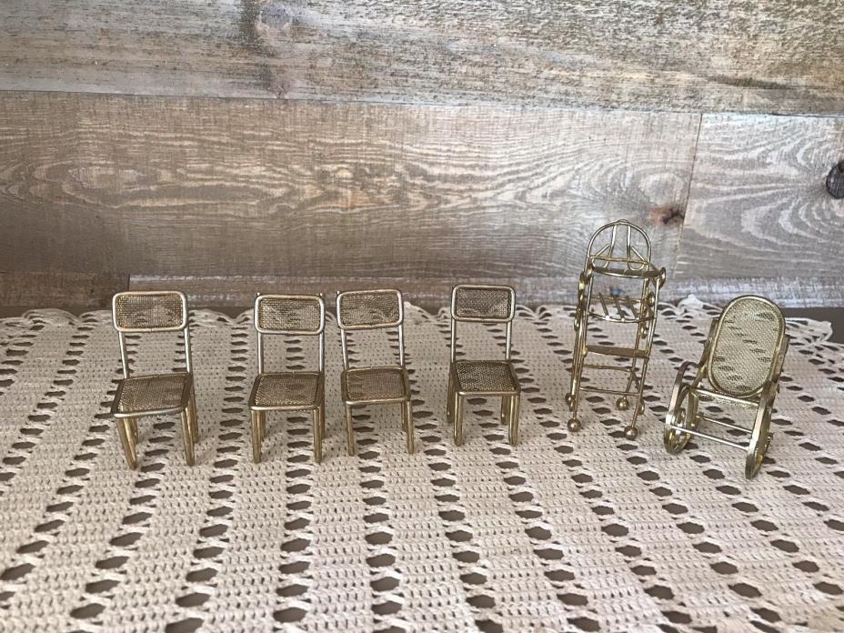 Vintage Metal Dollhouse Furniture Chairs Highchair Rocking Chair