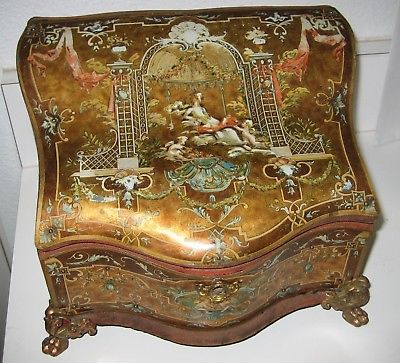 Antique French serpentine dresser box Embossed Cherubic Scenes