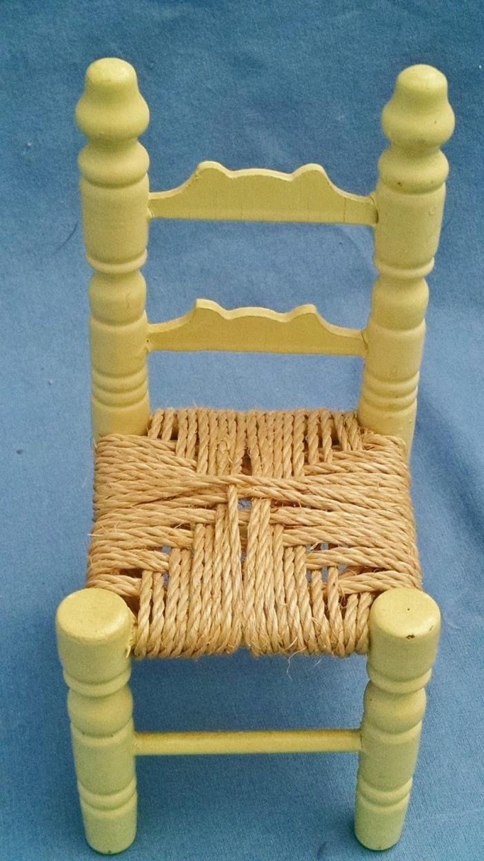 vintage doll chair 7 1/2 inches wood with wooven bottom