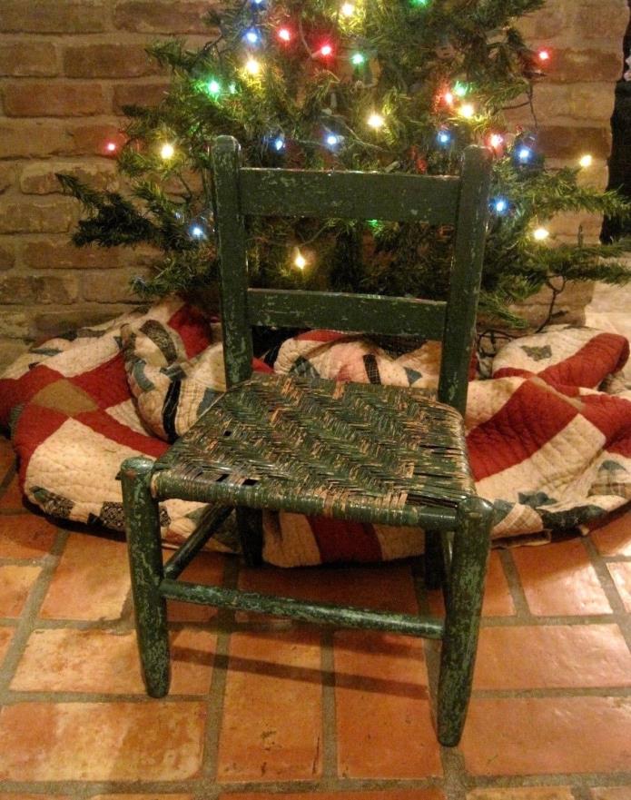 Antique/Vintage Doll Chair, Original Green Paint, Cane Seat, 20