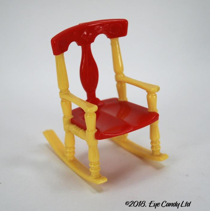 Vtg 1950s Renwal #65 Hard Plastic Red & Yellow Doll Rocking Chair 2 3/4