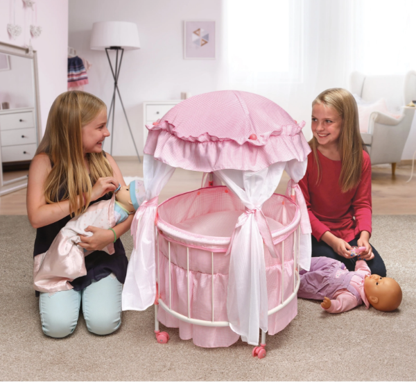 Doll Crib Baby Badger Basket Canopy Pink White