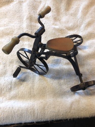 Vintage Metal & Wood Miniature Doll Tricycle 9