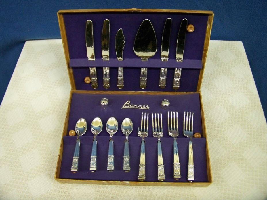 BANNER METALTONE child's toy play plastic silverware flatware set marble-like