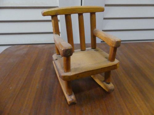 Vintage Wood Hand Carved Rocking Chair Doll Size Artisted Signed Dated 1971