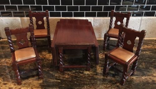 ?Antique English Miniature Gate Leg Drop Leaf Table Chairs
