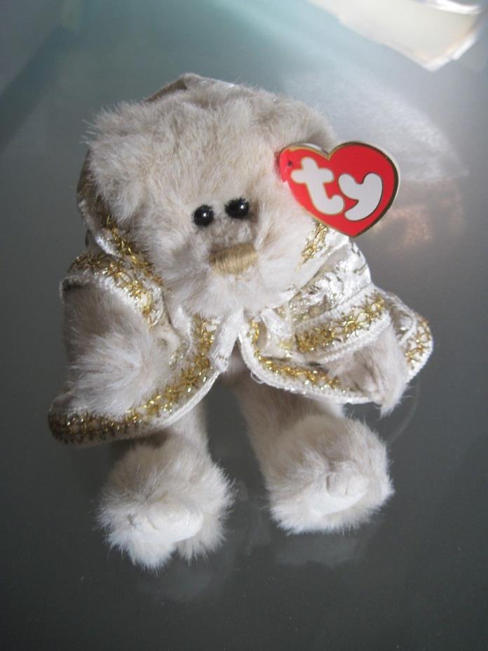 TY Elegant Ivory Plush Bear Gold & Ivory Velvet Hooded Coat