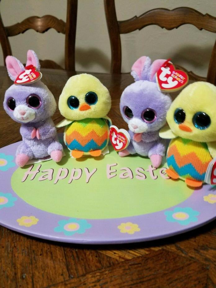 NWT Lot of 4 Easter Beanies-2 Lavender Petunia Rabbits & 2 Yellow Tweet Chicks