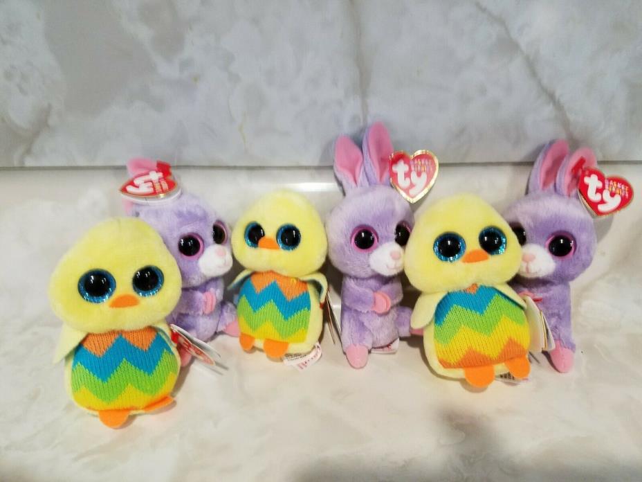 NWT Lot of 6 Easter Beanies- 3 Lavender Petunia Rabbits & 3 Yellow Tweet Chicks