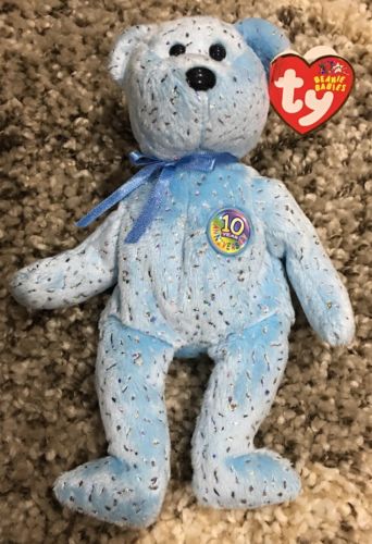 TY BEANIE BABY -Decade the bear (Blue) 10th Anniversary 2003 - retired mint tags