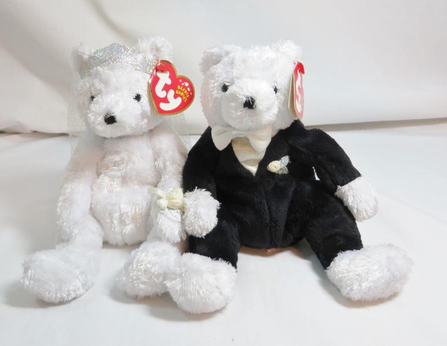 TY BEANIE BABY BRIDE GROOM BEARS 2002 MWMT