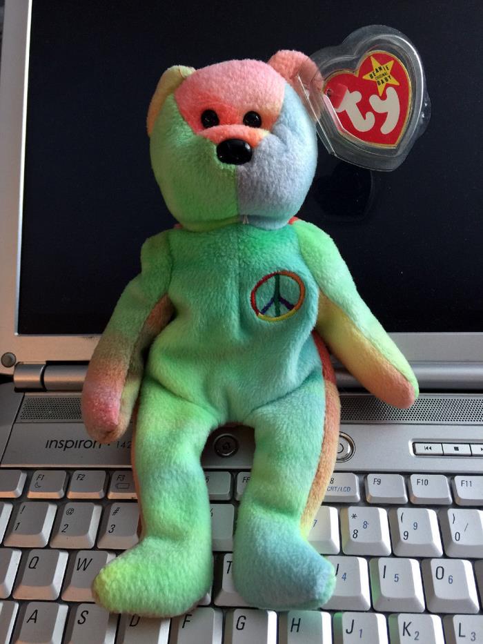 Peace Ty Beanie Baby Bear Retired PVC Pellets Authentic Mint Condition Errors