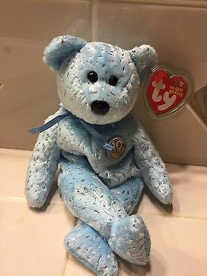 Ty Beanie Baby Decade light baby blue sparkly (2002)teddy  Bear)