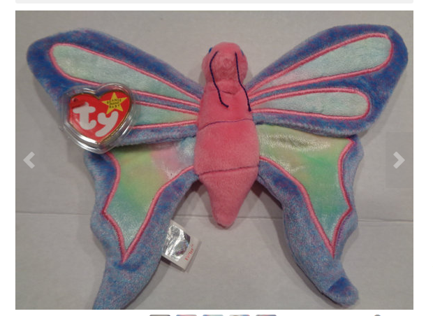 Ty Beanie Baby FLITTER Plush Blue Pink and White Butterfly Original collectable