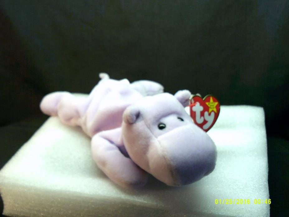 MWMT Ty BEANIE BABY HAPPY THE HIPPO VERY RARE 1993 w/ HANG TAG STYLE ERROR