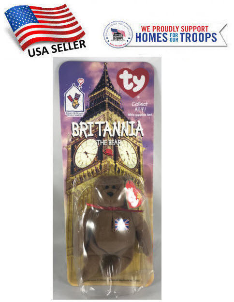 TY Beanie Babies Plush Britannia the bear New In Package 1999 British UK Teddy