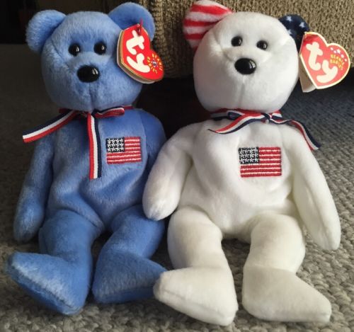 Ty Beanie Babies 2 AMERICA Patriotic Red White Blue Star Flag 9/11 Bear Plush