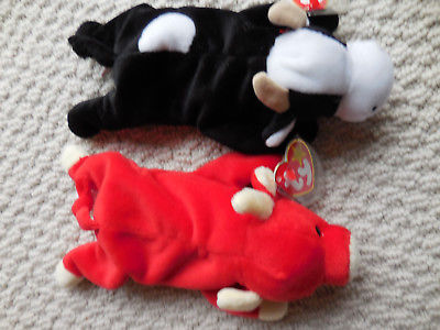 Lot of 2 Ty Snort and Daisy red bull & black cow Beanie Babies Beanie Baby MWMT