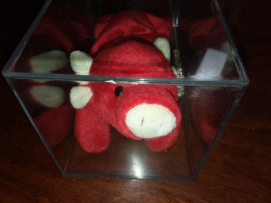 Retired TY Beanie Baby Original Red TABASCO the BULL With Tags w/ Display Case