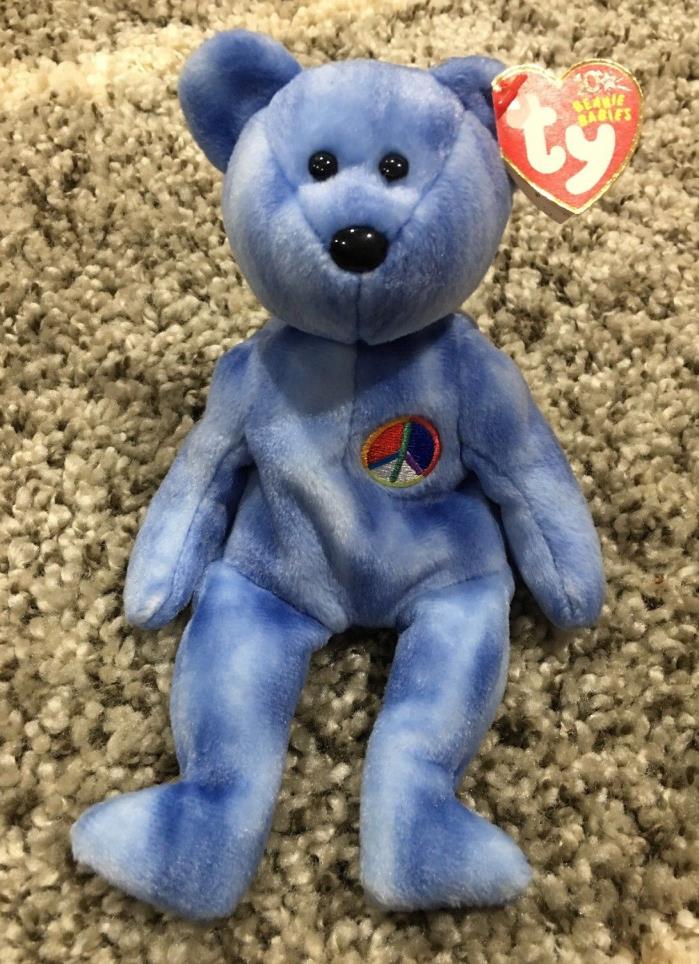 TY BEANIE BABY Blue Peace Bear 2002 - Mint with tags. FREE SHIPPING