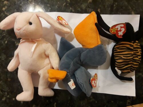 3 x Ty Beanie Baby Hoppity, Scoop and Spinner with tags
