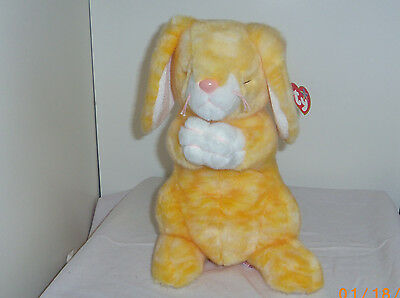 Grace 2001 TY Beanie Buddy 10in yellow plush praying bunny rabbit 3up 9389