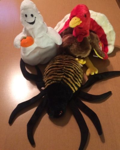 2 Ty Beanie Buddies And 1 Ty Pluffies: Turkey, Spider and Ghost