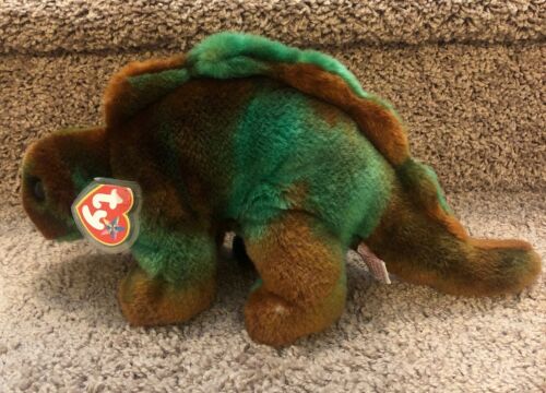 2000 Ty Beanie Buddy Steg Stegosaurus Dinosaur Toy Green Brown Camo 14