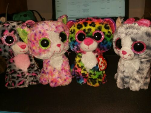 Ty Beanie Boos 6in willow, Multicolor Dotty,Sasha and sophie Cats set