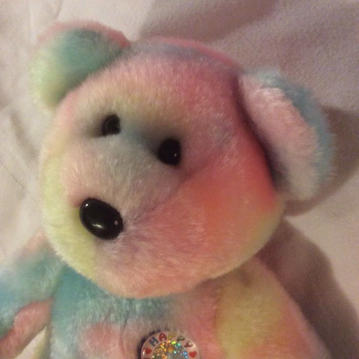 TY Beanie Buddies BB Birthday Bear Pastel Rainbow Plush Tie Dye Stuffie Gift Ted