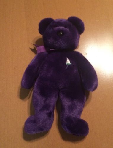Ty Beanie Buddies Purple Bear with Rose Flower From 1998
