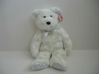 NEW TY Beanie Buddy THE BEGINNING White Teddy Bear with Silver Stars Plush Toy