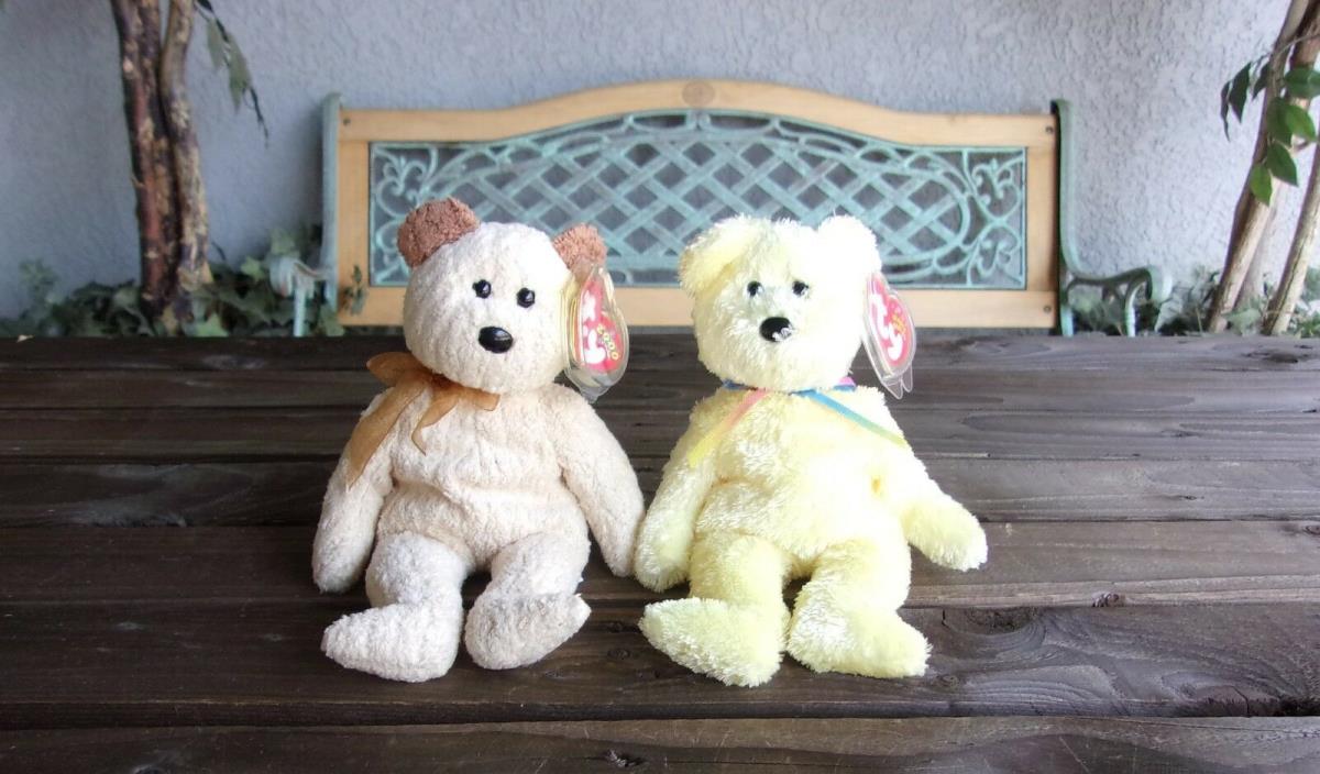 Huggy & Sherbet Beanie Baby Bears Vintage Ty Plush Babies Lot