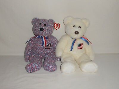 Lot of 2 Retired TY Plush Beanie Buddy Bears USA and Libearty