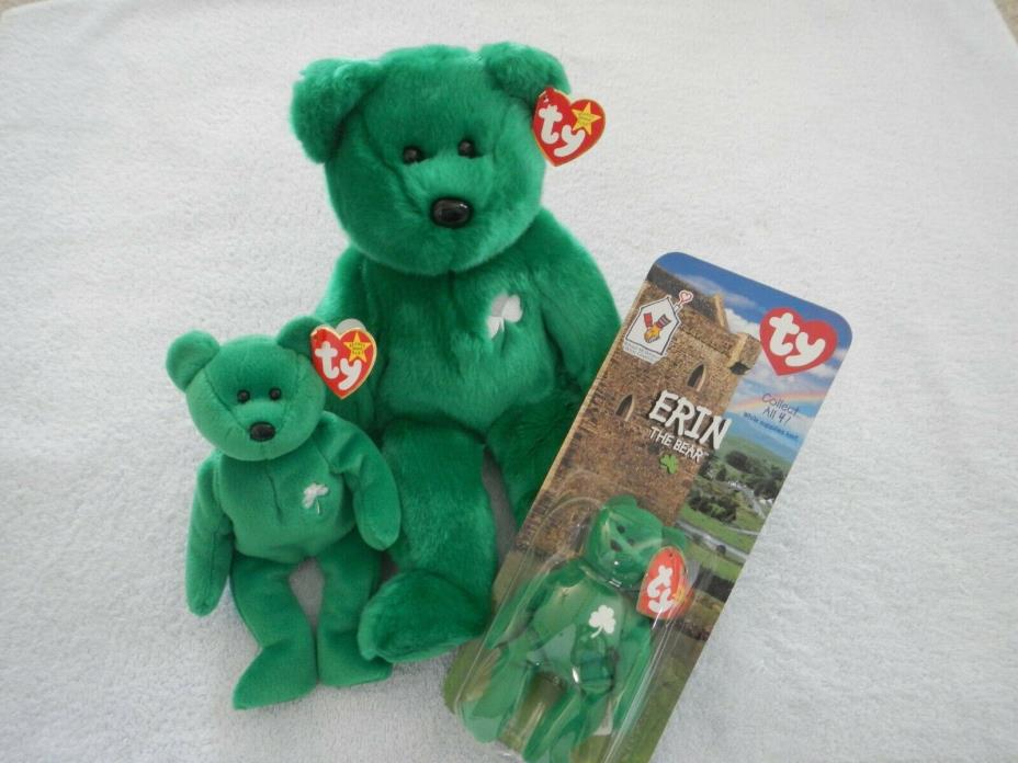 GORGEOUS IRISH BEARS - ERIN -TY BEANIE BUDDY, BABY & TEENIE - MARCH 17 BIRTHDAY