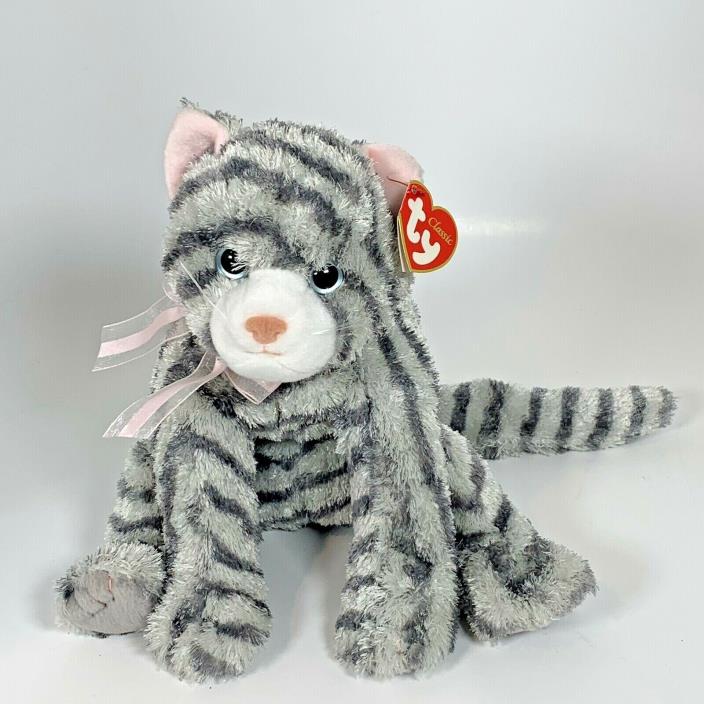 Ty Classic Caviar Tabby Cat Grey Stripe Kitty Stuffed Buddy Size Animal 2004