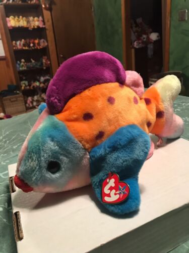 Ty LIPS -Multicolored Tie-Dye Fish 10” Beanie Buddy! *Retired* RARE & VHTF!!