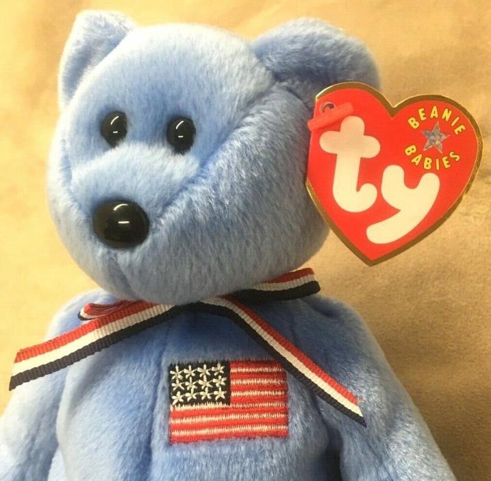 TY BEANIE BABY BEAR AMERICA, MEMORIAL OF 911 DISASTER, SKY BLUE,NEW,7TH GEN 2001