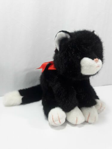 1997 Vintage TY Beanie Buddies Boots the Black & White Cat Red Ribbon Bow 10