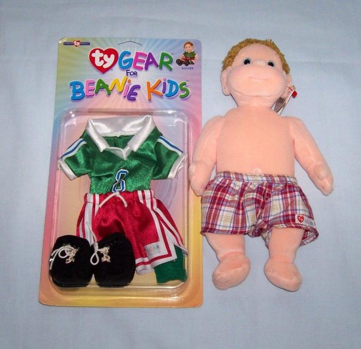 NWT TY Beanie Kids Doll Boomer & Soccer Outfit 1994 Ty Gear Retired NEW IN PKG.