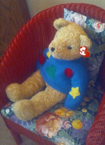 Ty LARGE CURLY Teddy Bear SHAPES SWEATER  PLUSH Classic Plush SQUARE STAR