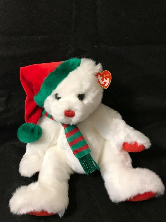 TY CLASSIC BEAR PLUSH 2003 GARLAND  CHRISTMAS GREEN AND RED STRIPED SCARF