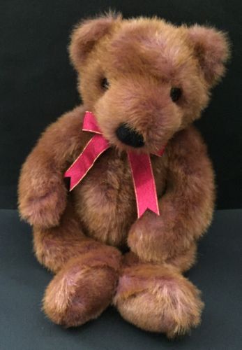 Ty Taffybeary Teddy Bear Plush Stuffed Animal Reddish Brown Fur Red Ribbon 1999