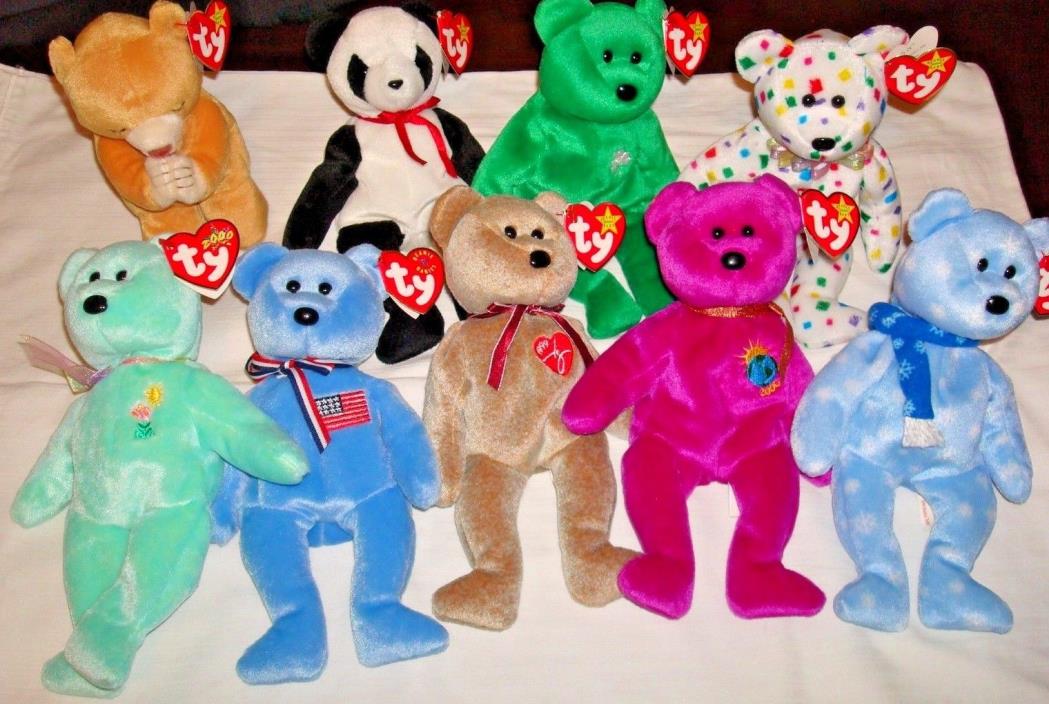 Lot of 9 Beanie Baby Bears