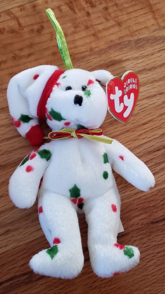 Ty Mini Christmas Holiday 1998 Teddy Bear Ornament Jingle Beanies Baby Hang Tag