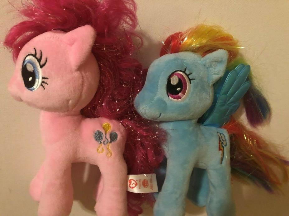 TY Set  MY LITTLE PONY  Brushable  SPARKLE Glimmer Wings RAINBOW DASH PINKIE PIE