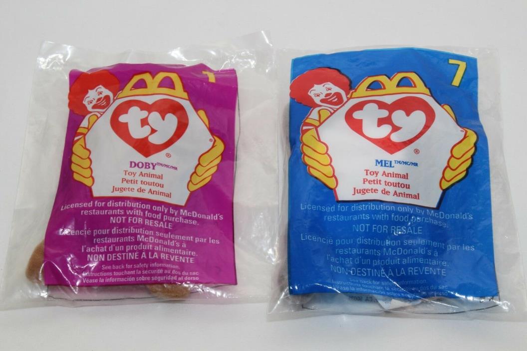 McDonald Happy Meal Toys 1998 TY Teenie Beanie Babies NIP MEL & DOBY # 7 & # 1