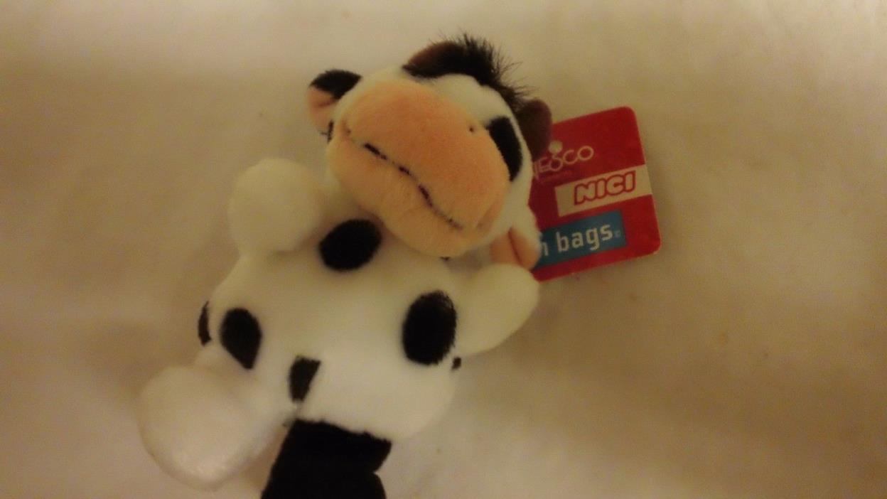 Enesco Nici Bean Bag Plush Animal Key Chain black and w Cow NWT 3